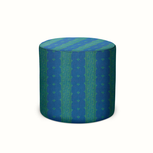 Indoor/Outdoor Pouf in Peter Dunham Textiles Fez Green/Indigo