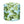 Indoor pouf with green fig-leaf pattern on light blue round fabric stool