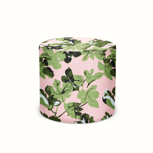 Indoor/Outdoor Pouf in Peter Dunham Textiles Fig Leaf Original on Pink