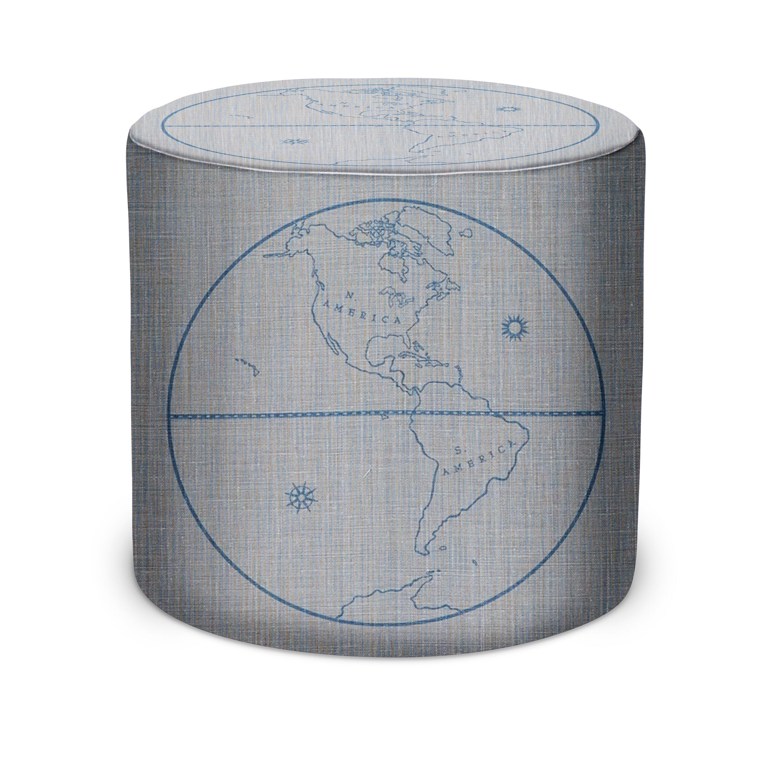 Indoor Pouf in Peter Dunham Textiles Globe in Mist Blue