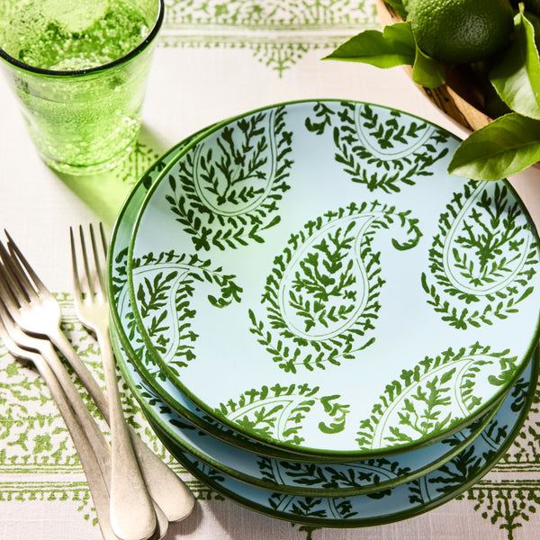 Peter Dunham + Hudson Grace Green Kashmir Painted Paisley Appetizer Plate