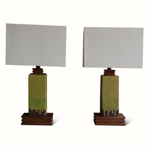 Pair of Ceramic and Walnut Lamps by Paul Laszlo