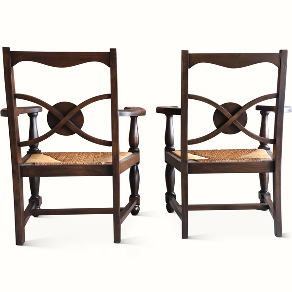 Charles Dudouyt Attr. Oak and Rush Armchairs