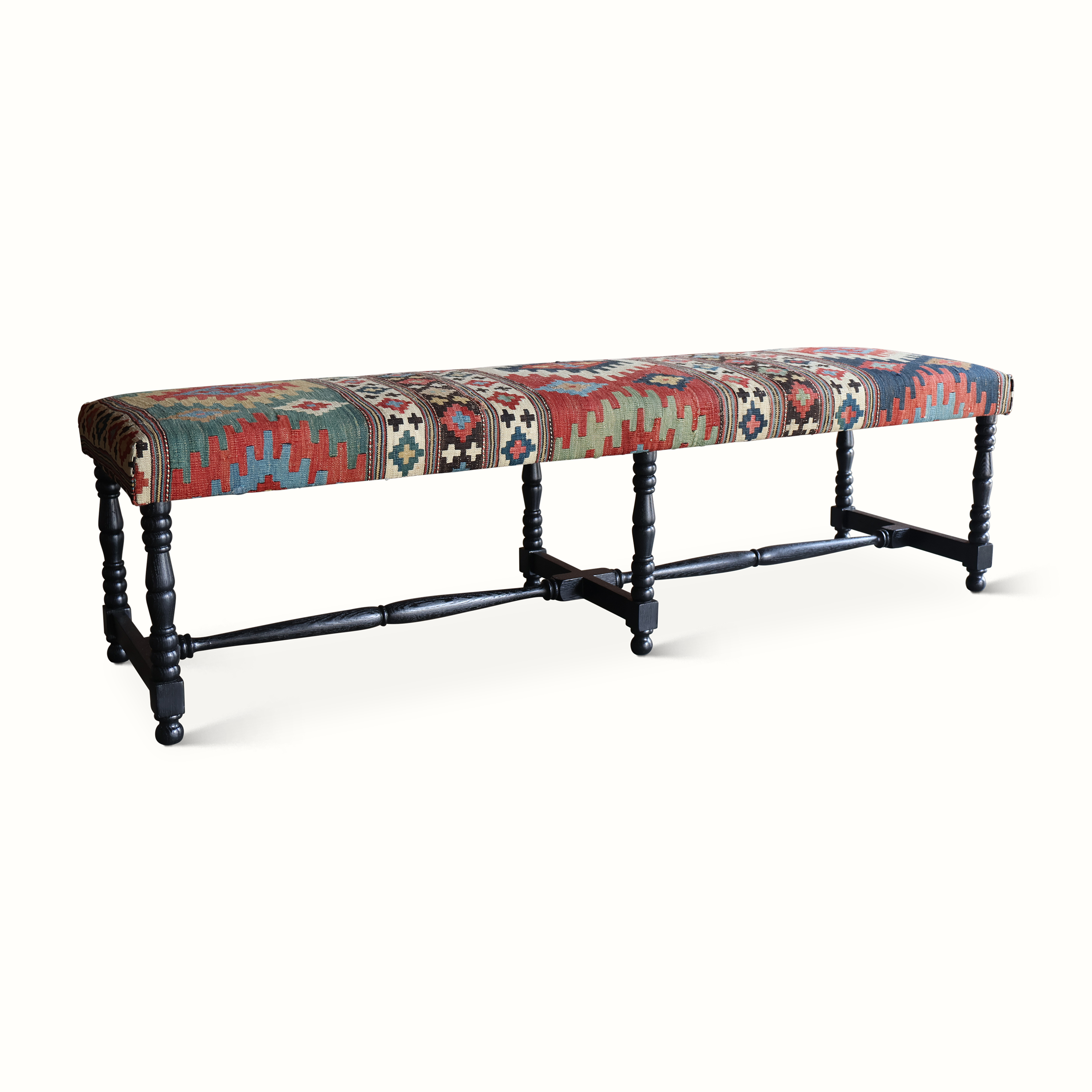Mamounia Bench in a Vintage 20th-Century Turkish Kilim