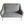 Light gray upholstered mid-century settee with curved arms and slender black legs.