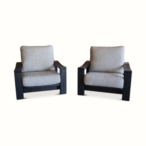 Pair of Elm Armchairs with Linen Cushions by Maison Regain