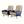 Lounge chairs with beige sheepskin backs and dark leather armrests, clustered side view