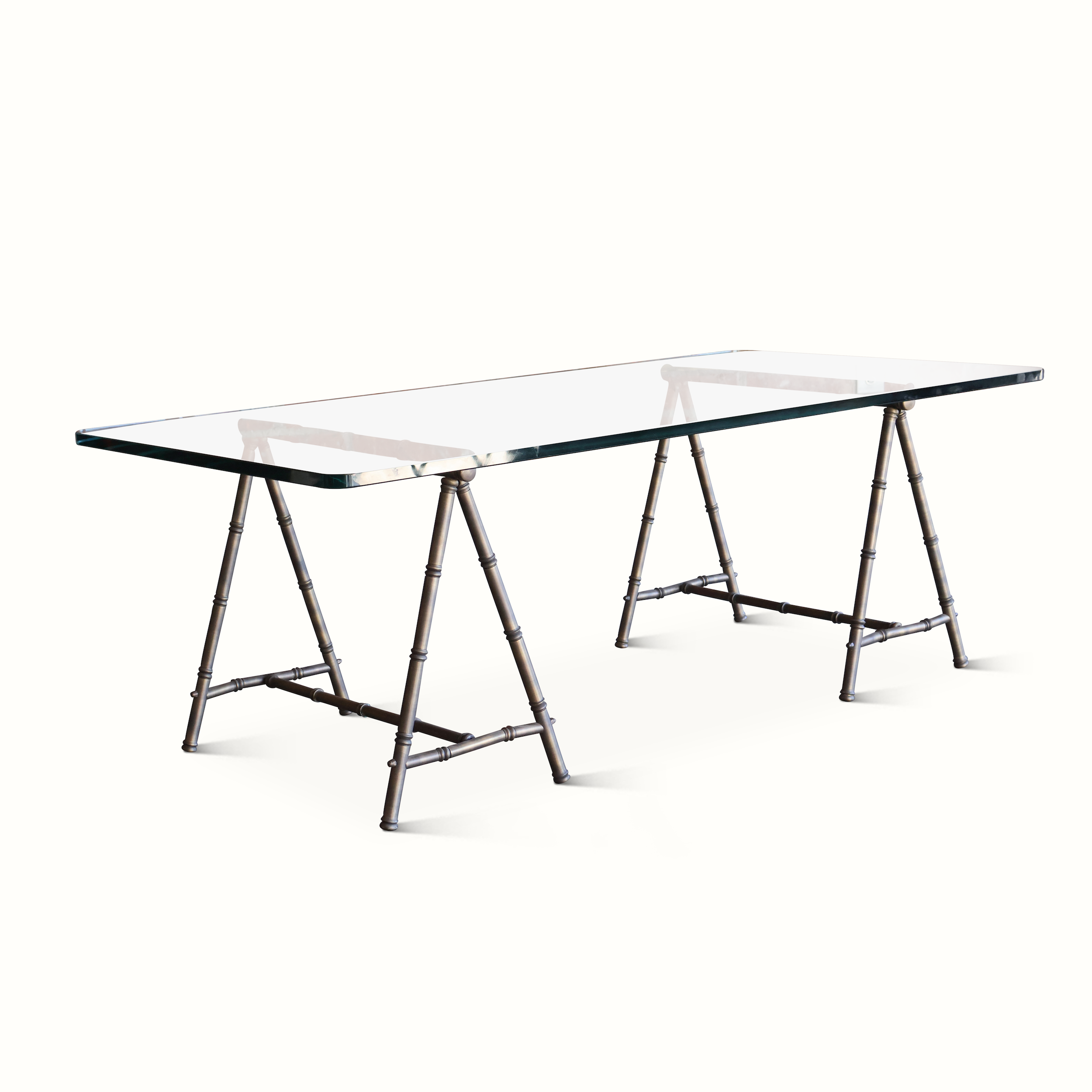 Brass Bamboo Motif Trestle Coffee Table