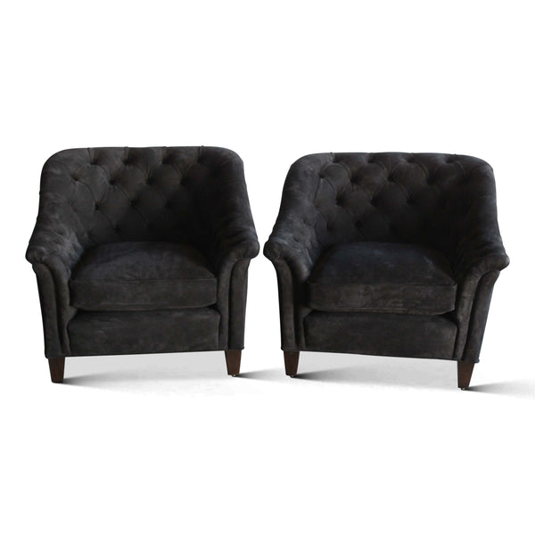 Pair of 1940s French Tufted Leather Club Chairs