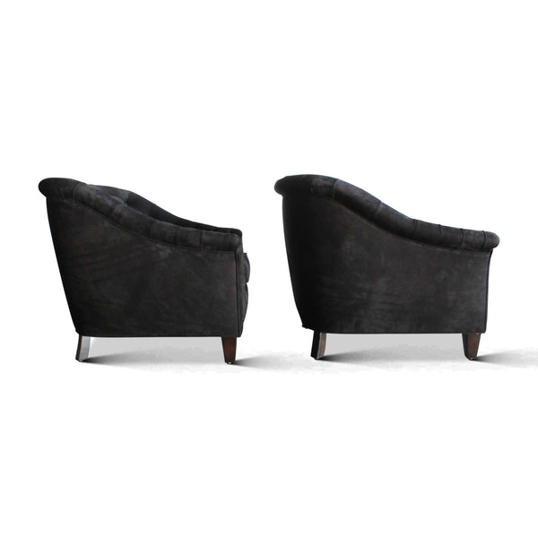 Pair of 1940s French Tufted Leather Club Chairs