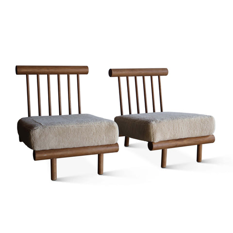 Pair of Oak and Sheepskin Easy Chairs