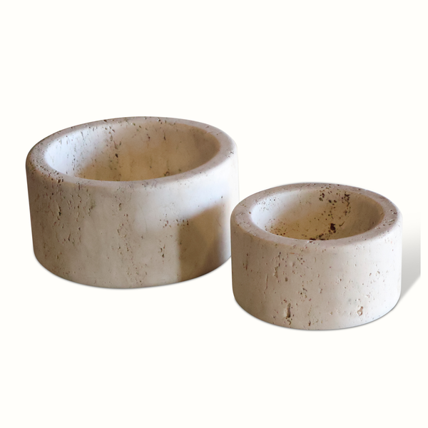 Pair of Sculpted Travertine Bowls