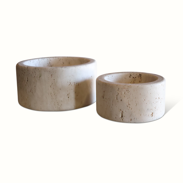 Pair of Sculpted Travertine Bowls