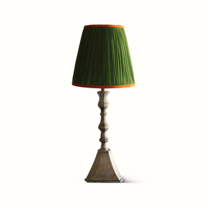 Moroccan Silver Candlestick Lamp with Green Silk Shade