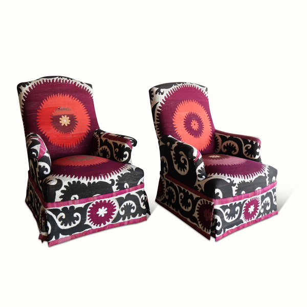 Pair of Suzani Upholstered Napoleon III Chairs