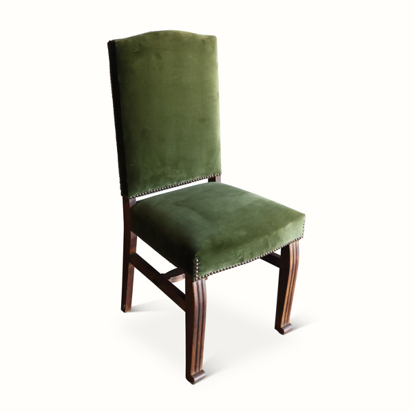 Set of Eight Oak & Velvet Dining Chairs