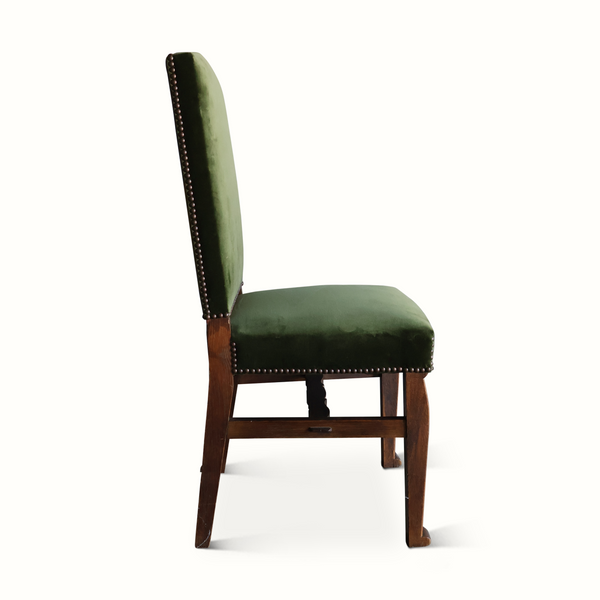 Set of Eight Oak & Velvet Dining Chairs