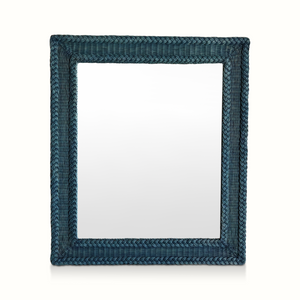 Blue Rectangular Wicker Mirror