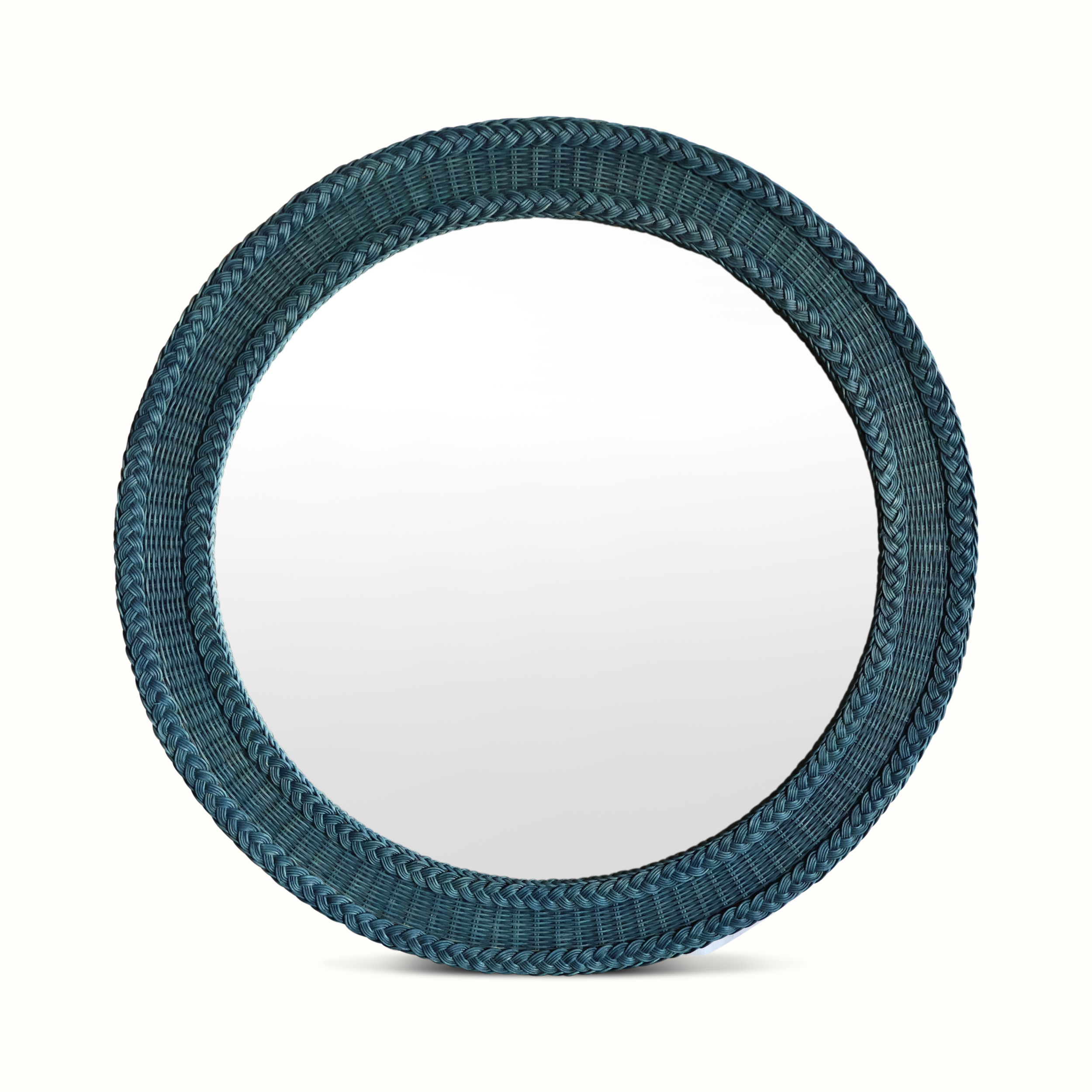 Blue Round Wicker Mirror