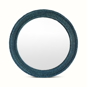 Blue Round Wicker Mirror