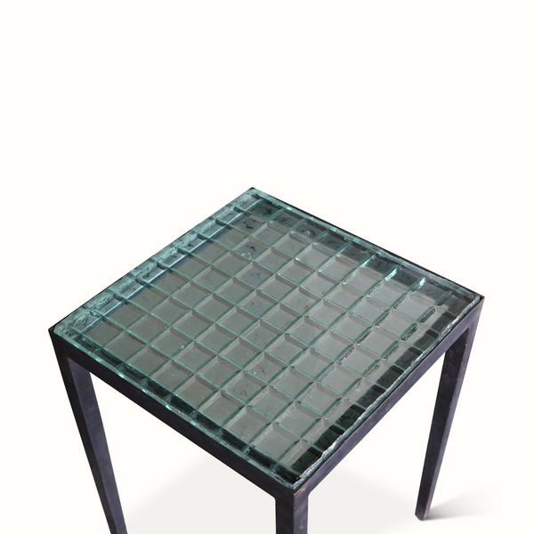 Vintage Iron and Molded Glass Side Table by Saint Gobain