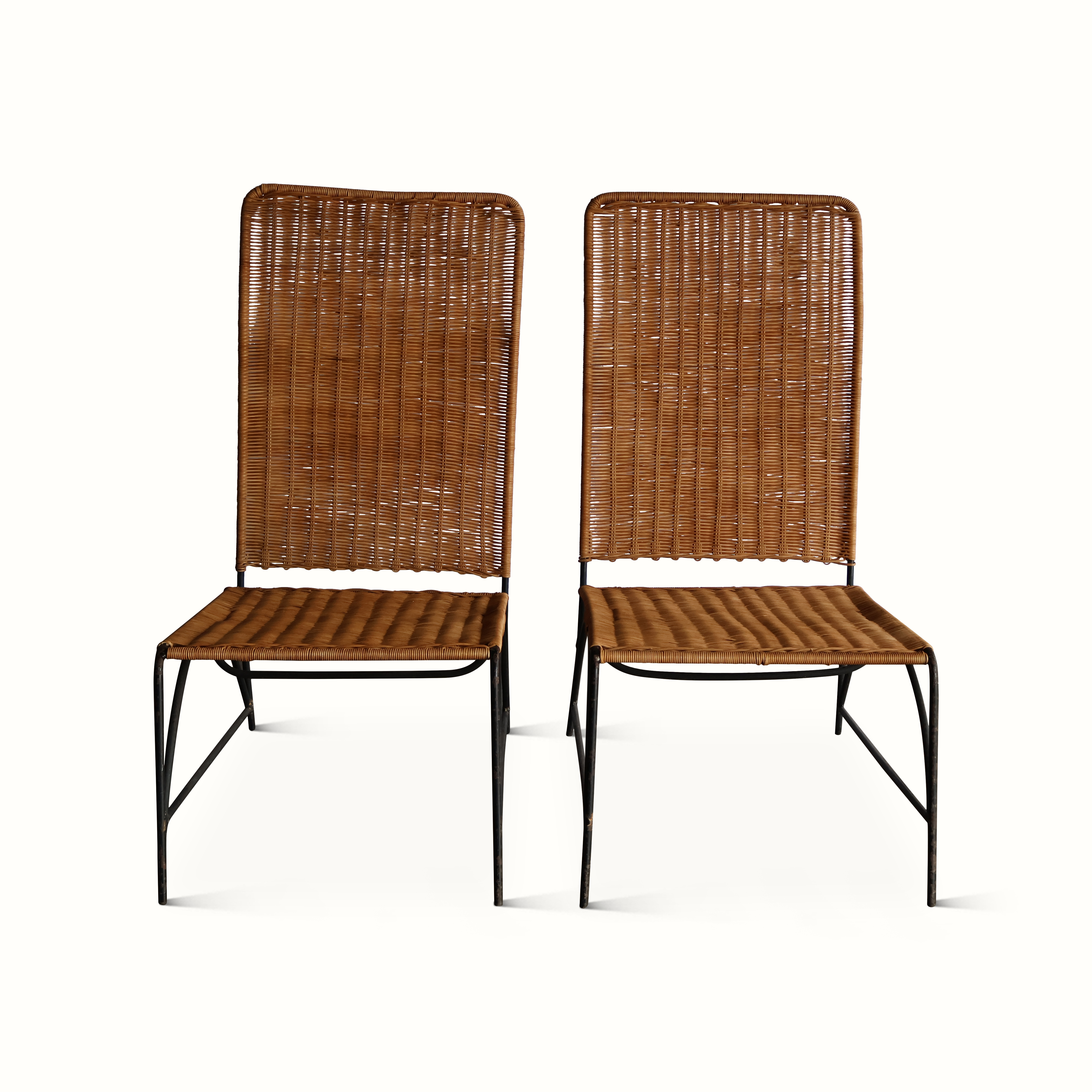 Pair of Iron and Wicker Chairs