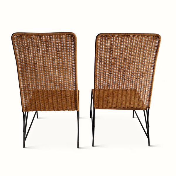Pair of Iron and Wicker Chairs