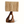 Olive wood table lamp with beige pleated shade and sculpted warm-brown base with cutout