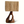 Olive wood table lamp with beige pleated shade and carved warm-brown base with cutout