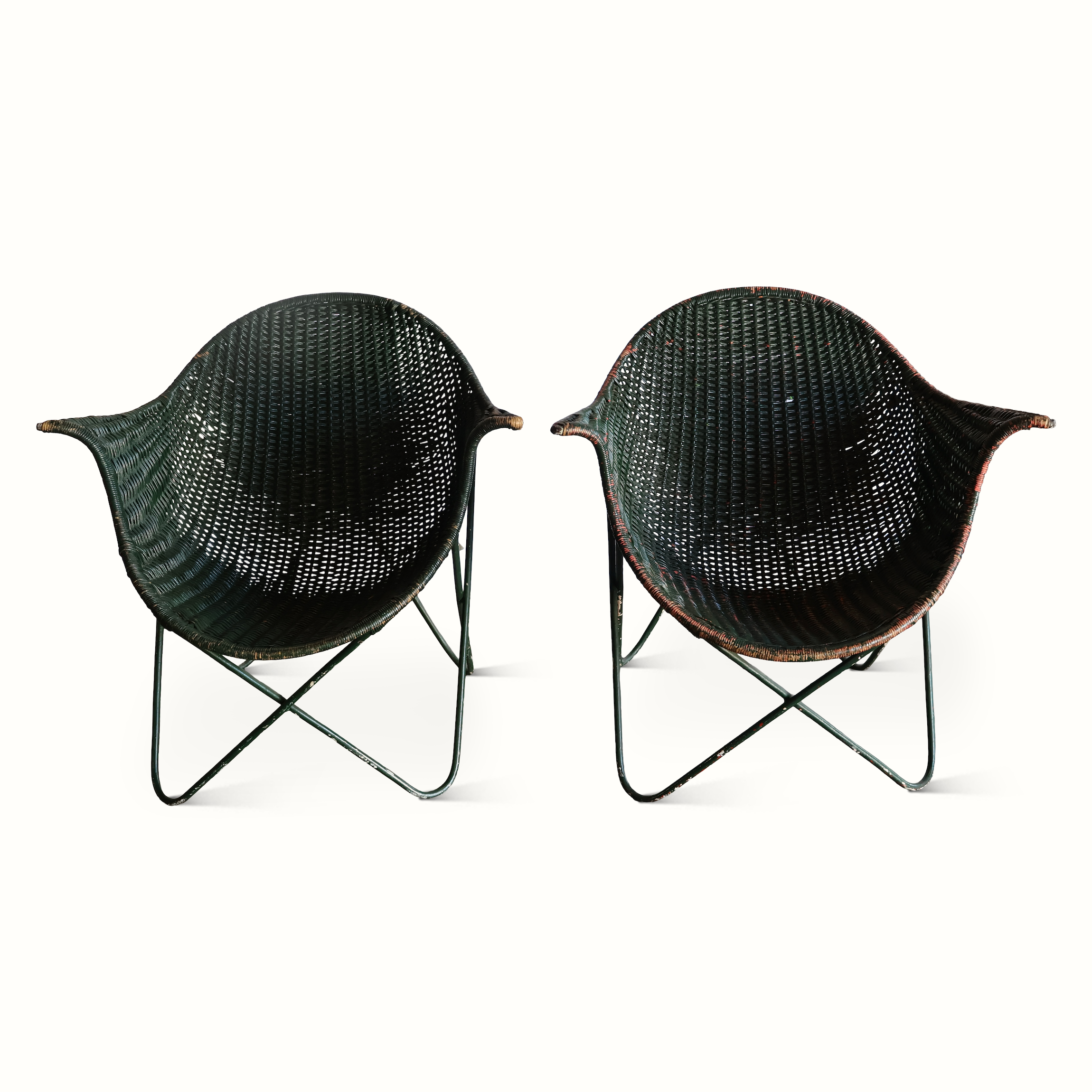 Pair of Wicker and Iron Armchairs