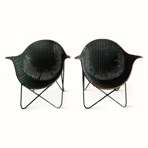 Pair of Wicker and Iron Armchairs