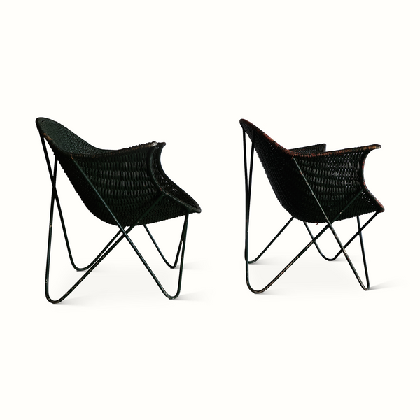 Pair of Wicker and Iron Armchairs