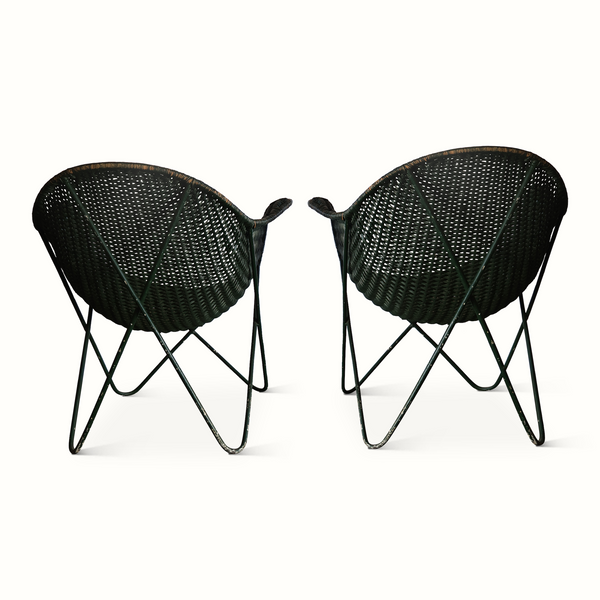 Pair of Wicker and Iron Armchairs