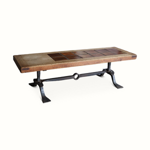 Forged Iron, Oak and Tile Coffee Table