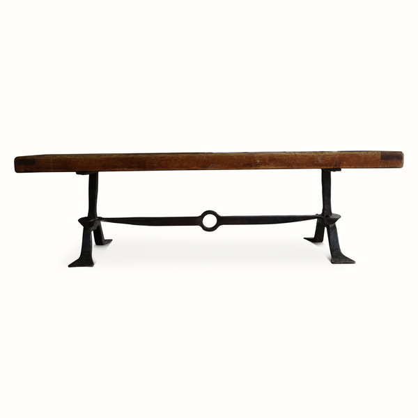 Forged Iron, Oak and Tile Coffee Table