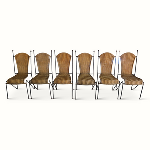 Set of Six Iron and Wicker Chairs