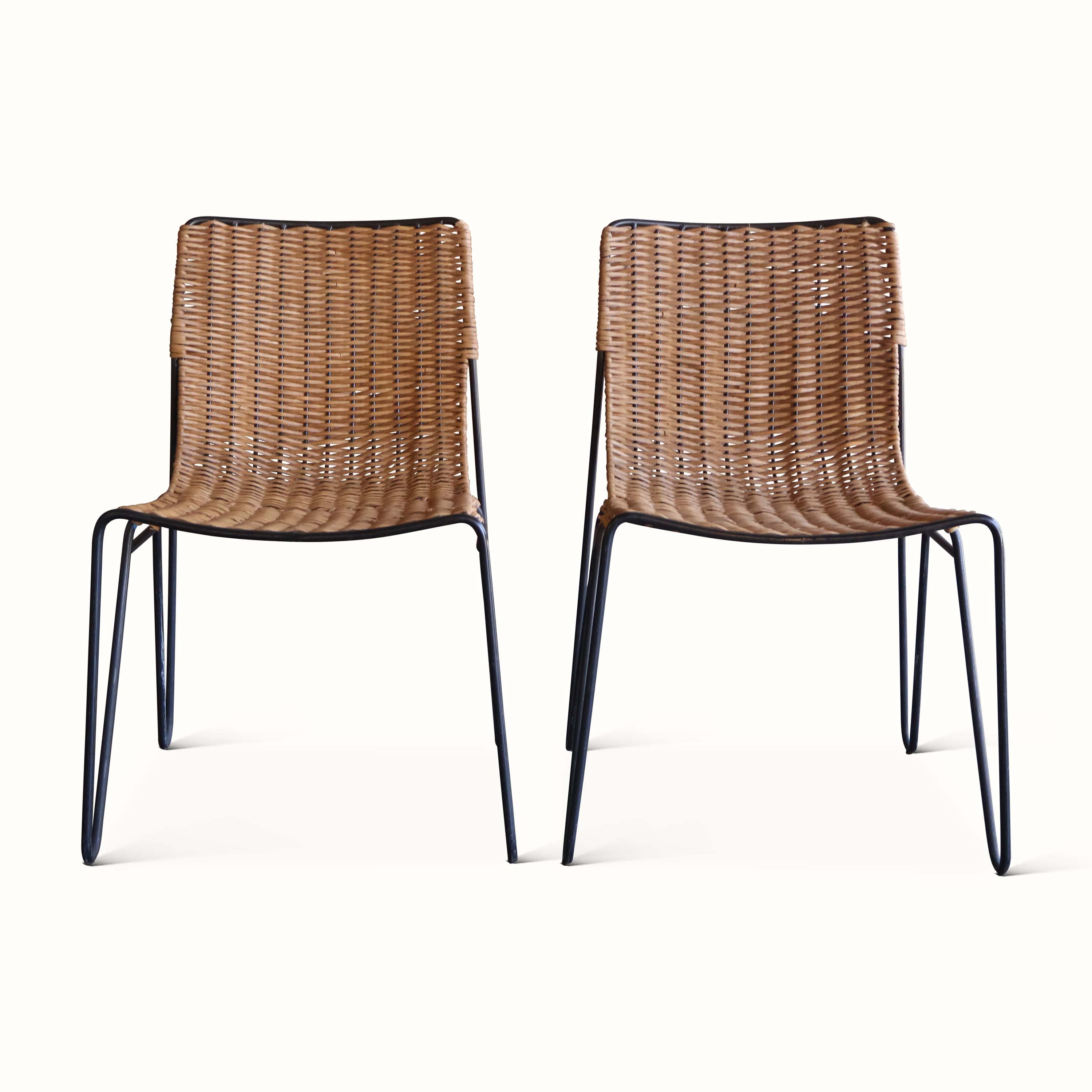 Pair of Wicker and Iron Side Chairs