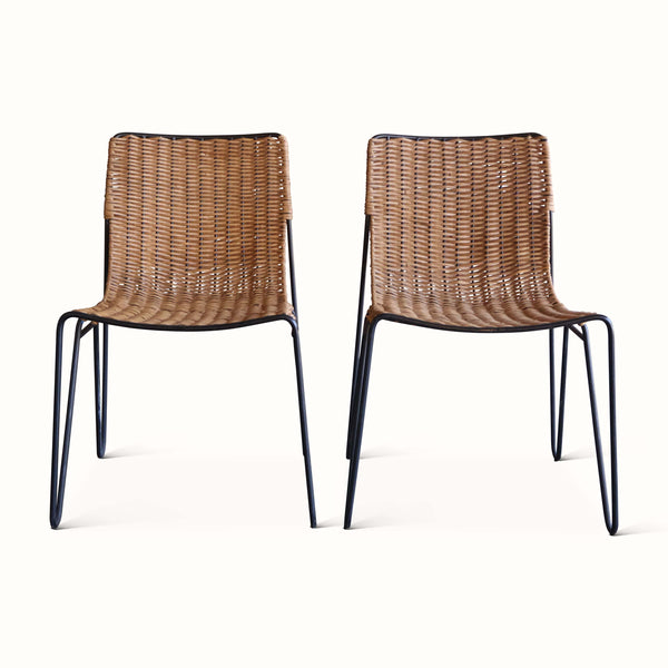 Pair of Wicker and Iron Side Chairs