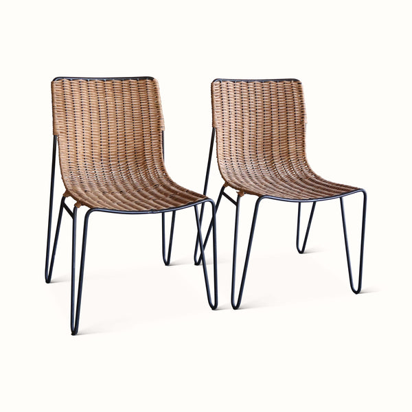 Pair of Wicker and Iron Side Chairs