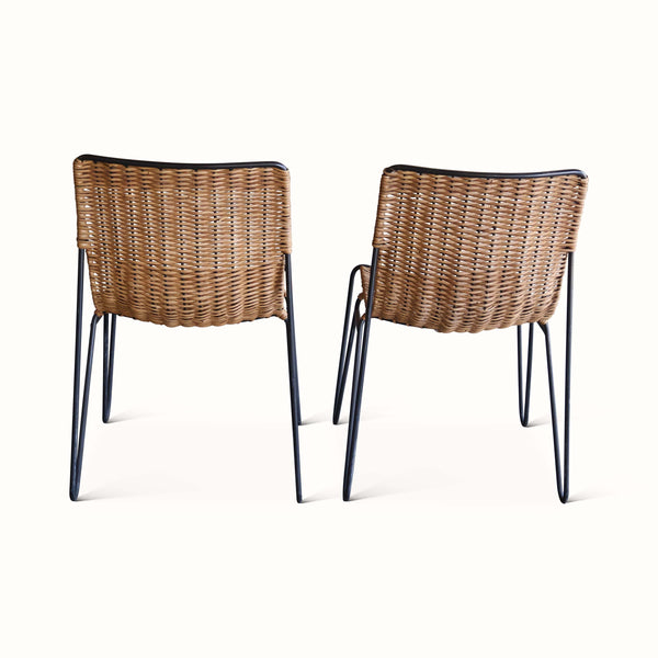 Pair of Wicker and Iron Side Chairs