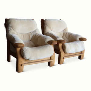 Pair of Oak & Sheepskin Armchairs