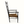 Rush armchair, angled view, black frame with rounded arms and woven brown seat