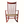 Red wooden rocking chair with slatted back and woven beige seat cushion