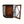 Corner view of dark wood vitrine cabinet with hinged faceted glass door and interior
