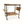 Vintage bar cart with wood top, black frame, brass-toned metal shelves, casters