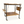 Bar cart with wood work surface, black frame, brass-toned side basket, caster wheels