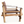 Safari chair side view with dark leather seat cushion and back, wood slat arm supports