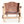 Safari chair front view with brown leather back panel and rolled leather armrests on wood frame