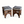 Pair of inlaid Moorish stools from front view: striped cushions and ornate carved panels