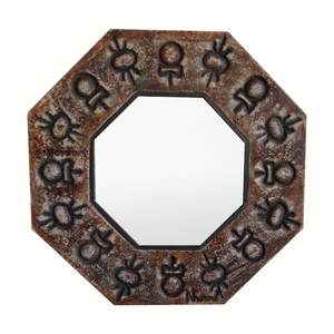 Octagonal Ceramic & Bronze Framed Mirror, France, 1960s